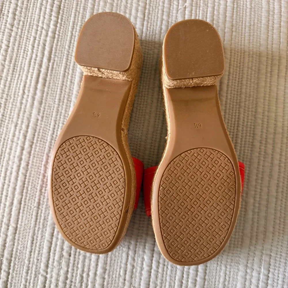 NEW Tory Burch Women's Ines Red Leather Espadrille Platform Slide Sandals 6.5M